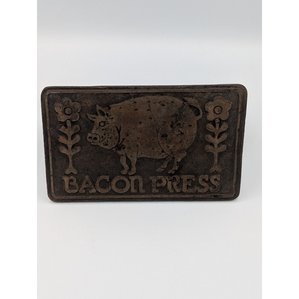 Vintage 1978 Taylor & NG Pig Bacon Press Cast Iron Meat Weight Wood Handle